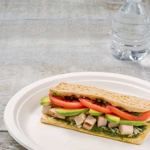 Chicken, Pesto, Avocado and Cheese Flatbread Melt | Rich's Canada