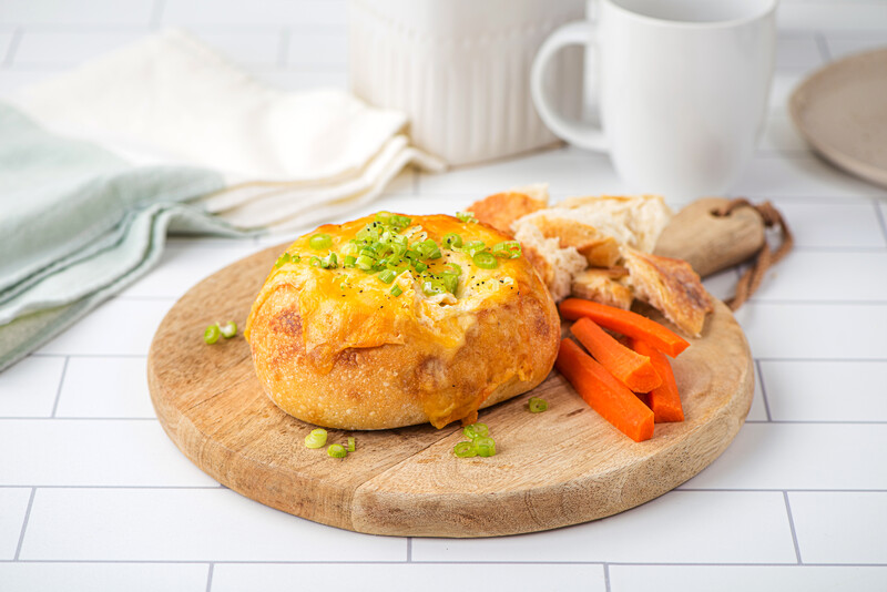 Potato soup in a bread bowl